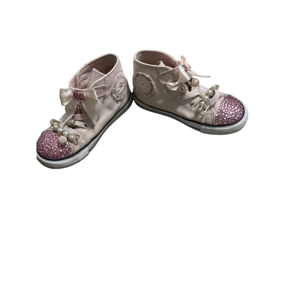 Converse Chuck Taylor All Star Custom Pink Rhinestone Pearl toddlerShoes Size 10